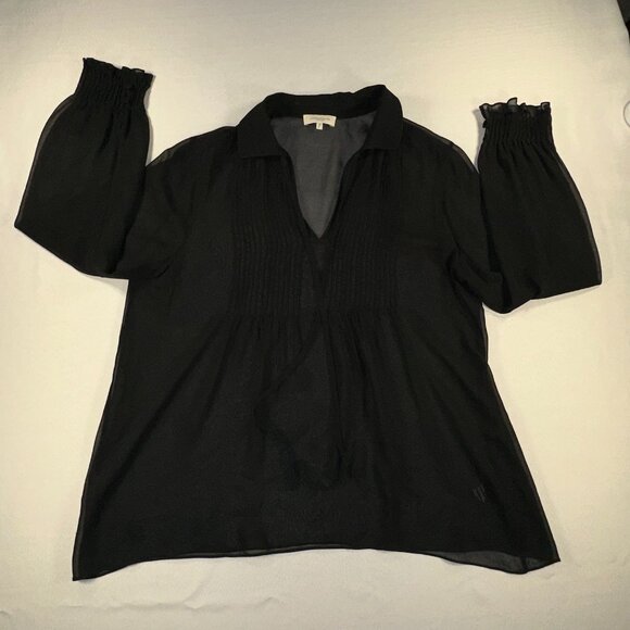 Lafayette 148 New York - Silk Sheer Top Pleated Tie Neck Pleated Size Medium - Picture 6 of 11